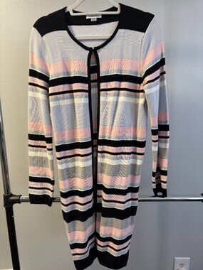 (LIKE NEW) Calvin Klein, Color-blocked, Striped Cardigan Sweater